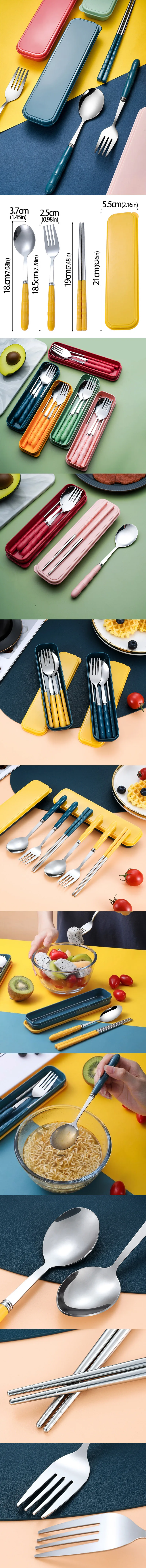 Description Picture 2 of item3pcs Set Portable Dinnerware Kit Spoon Fork Chopstick Cutlery Tableware with Box Set Stainless Steel Travelling Dinnerware Set