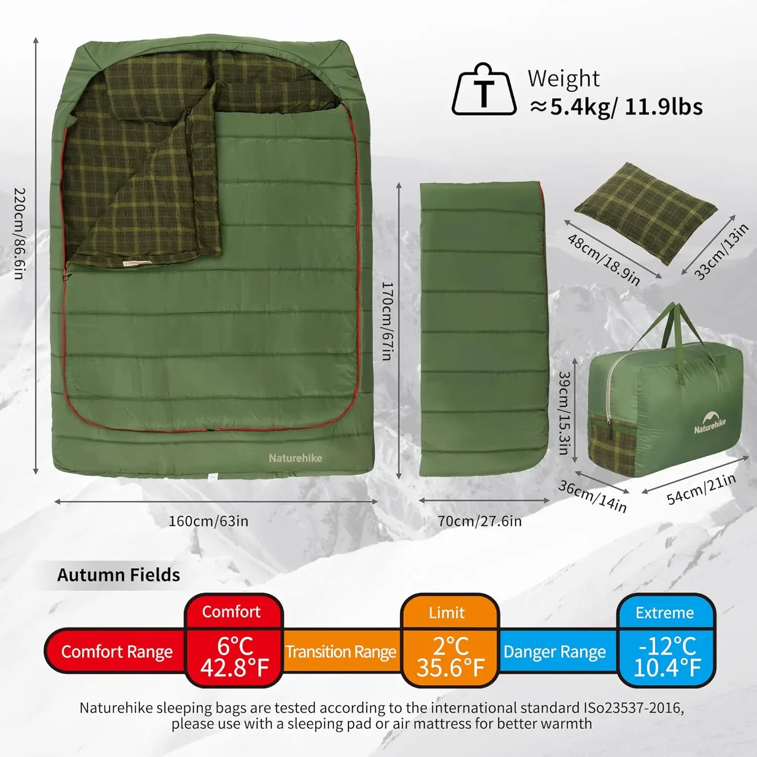 0 Degree Flannel Two Person Sleeping Bag with Pillows for Adults, Couples & Family, Doublewide Double Sleeping Bag 2 Person for