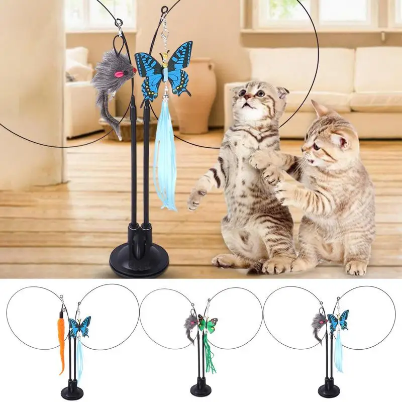 

Portable Cat Teaser Toy Multifunctional Strong Suction Cup Feather Toys Cat Developmental Wand Play For Kitten Puppy Pets Supply