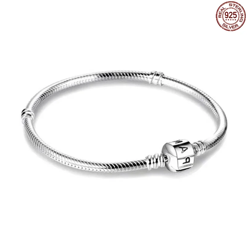

925 Sterling Silver Bracelet Exquisite Snake Bone Letter Bracelet Fit Design High end Charm Beads DlY Couple Jewelry Gift