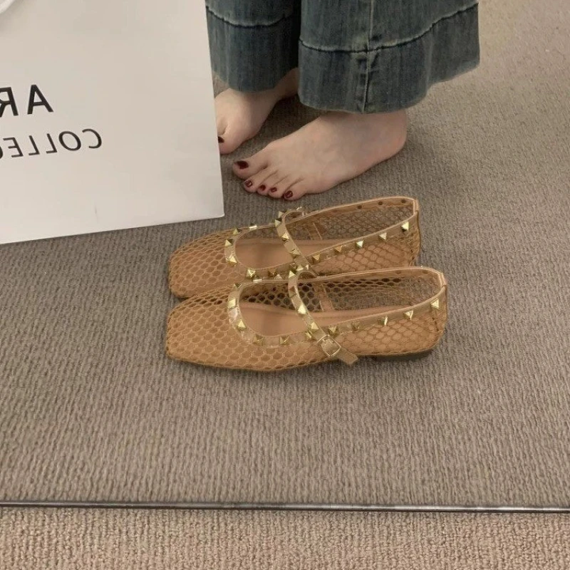 2025 الصيف شبكة مرصعة بأحجار الراين الصنادل المجوف...