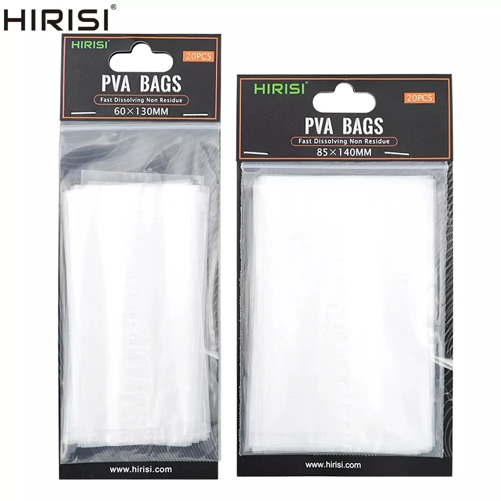 Sachets PVA pour pêche à la carpe Hirisi - Lot de 20 sacs solubles tailles 60x130 85x140 70x200mm