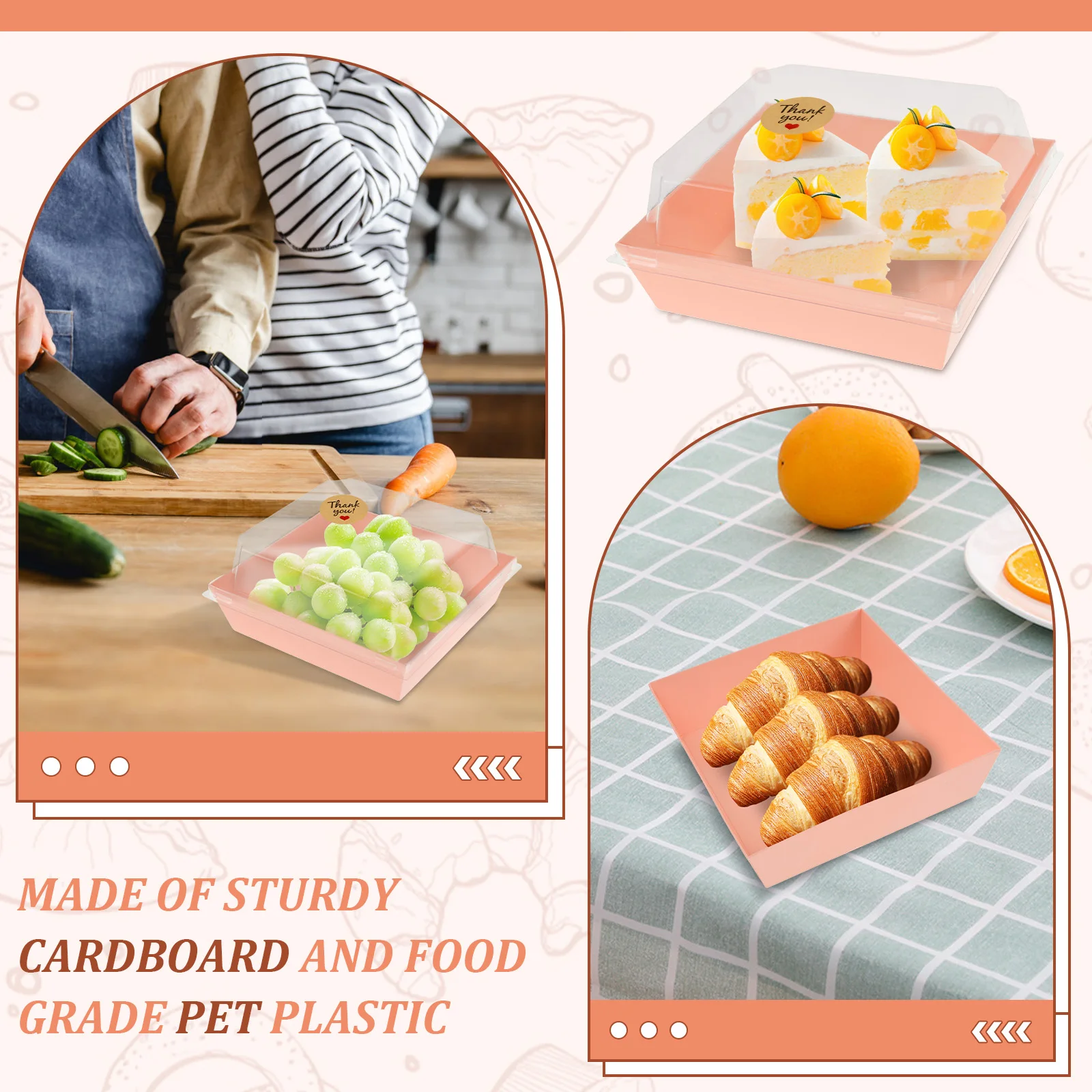 50Pcs Paper Dessert Boxes Set with Clear Lids Leak Proof Cake Storage Box Reusable Paper Cake Slice Containers for Mini Cakes