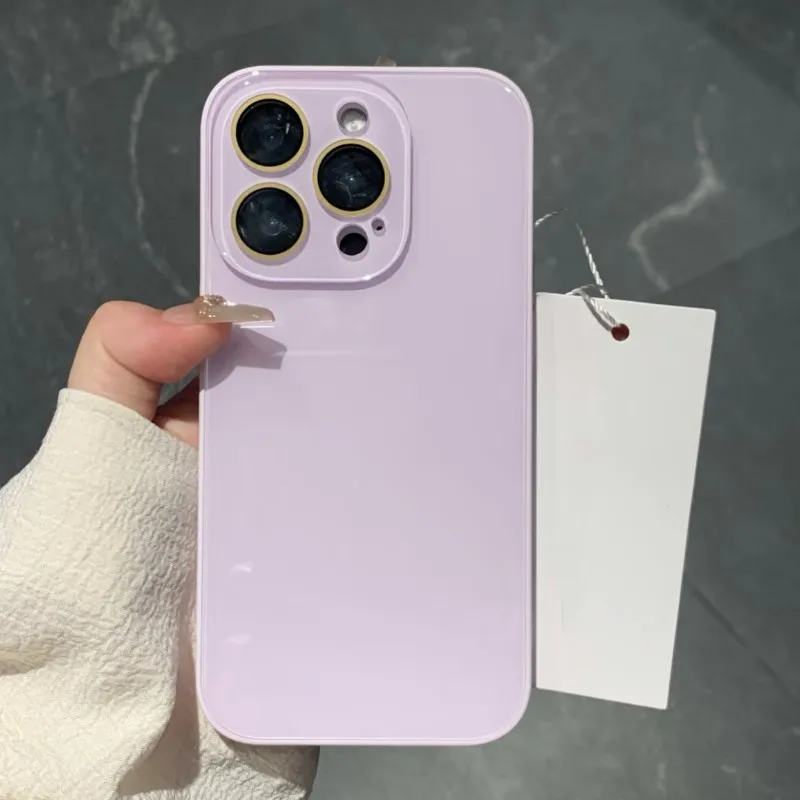 Luxury Tempered Glass Glossy Case with Shockproof Silicon Bumper and Lens Protection