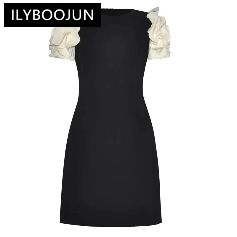 

Модное дизайнерское Летнее мини-платье ILYBOOJUN, женские офисные платья с круглым вырезом и коротким рукавом, дискотеки, цветов