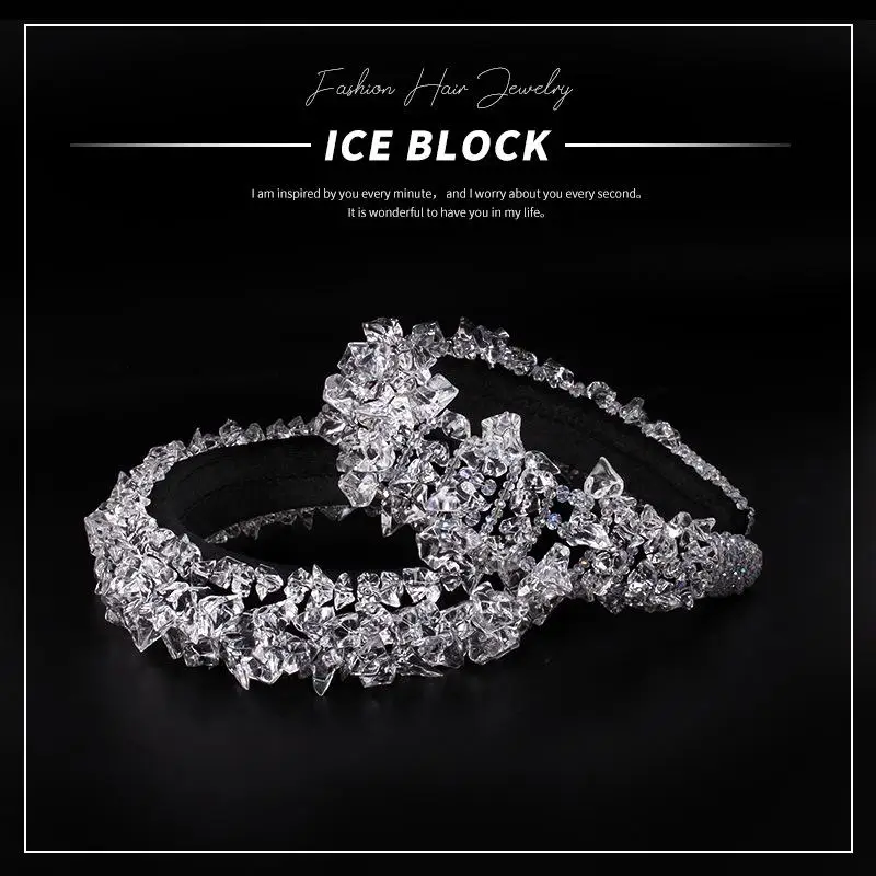

1Pc Women Fashion Crystal Ice Block Shape Hair Band Baroque Style Exquisite Personalized Sponge Hair Band Hair Decoration