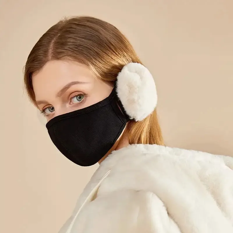 Warm Mask Winter Women's Plush Cute Ear Protection Three Dimensional Skinny Face Mask Breathable and Cold proof 2-in-1 Ear