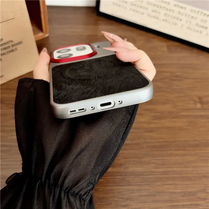 Velvet Texture Magnetic Hard Phone Case with Metal Lens Ring and Shockproof Full Protection