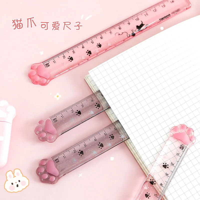 2pcs 귀여운 고양이 발 플라스틱 직선 자 카와이 학교 사무용품 플래너 액세서리 학생 상품 카와이 문구