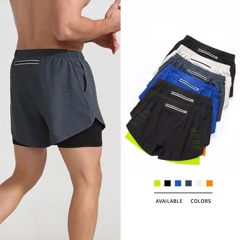 Trunks Men's Running Marathon Track Loose-Fit Quick-Dry Anti-Exposure Fitness Shorts Double-Layer Elastic Waist Sports Pants