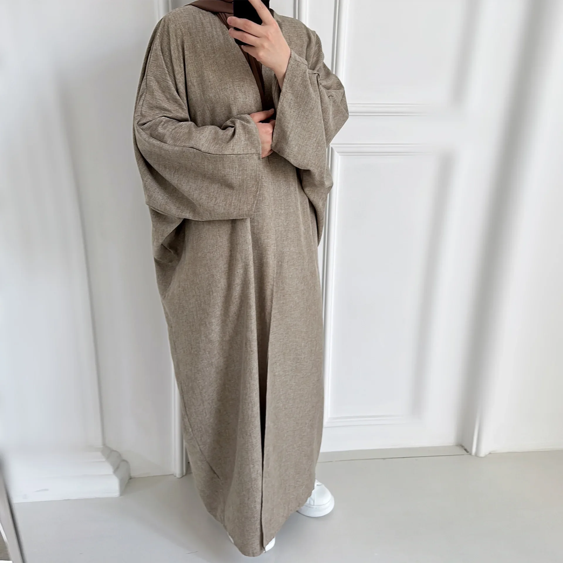 Eid Kimono Abaya for Summer Dubai Plain casual Cotton Linen Open Abayas Turkey Muslim Modest Long Dress Kaftan Islamic Outfit