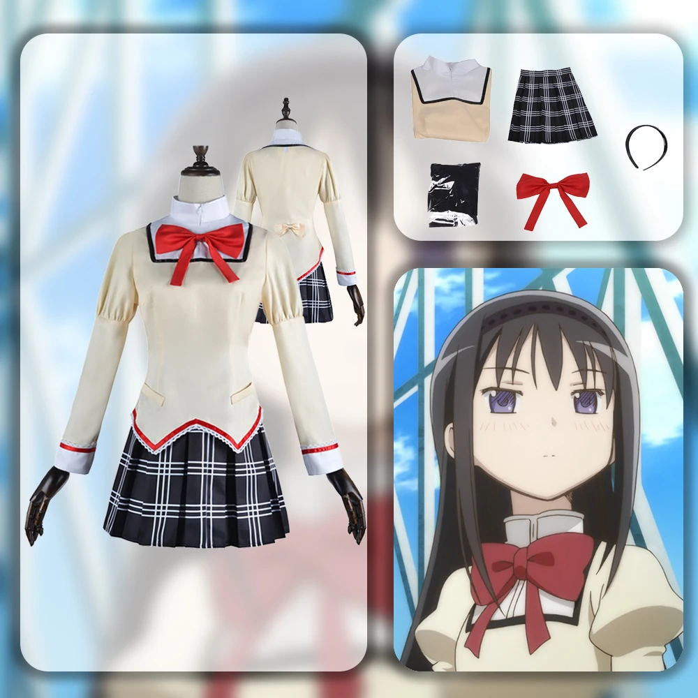 

Anime Cos Homura Akemi Cosplay Costume Outfit Fantasy School Uniform Sets Accessories Halloween Carnival Suit For Girls Roleplay