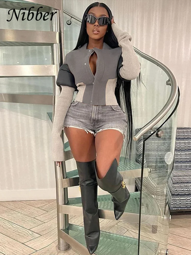 Nibber Patchwork Coats Women Contrast Color Autumn Classic Long Sleeve Zip-up Jackets Female Warm Trend Basic Casual Outwear