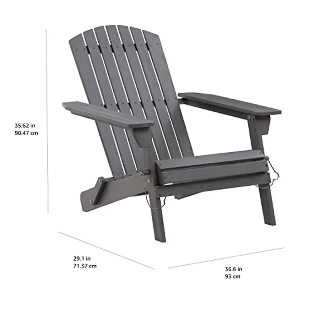 FSC Certified Folding Solid Back Adirondack Chair Acacia Wood Dark Grey Outdoor Patio Furniture Foldable Easy Setup 286lb