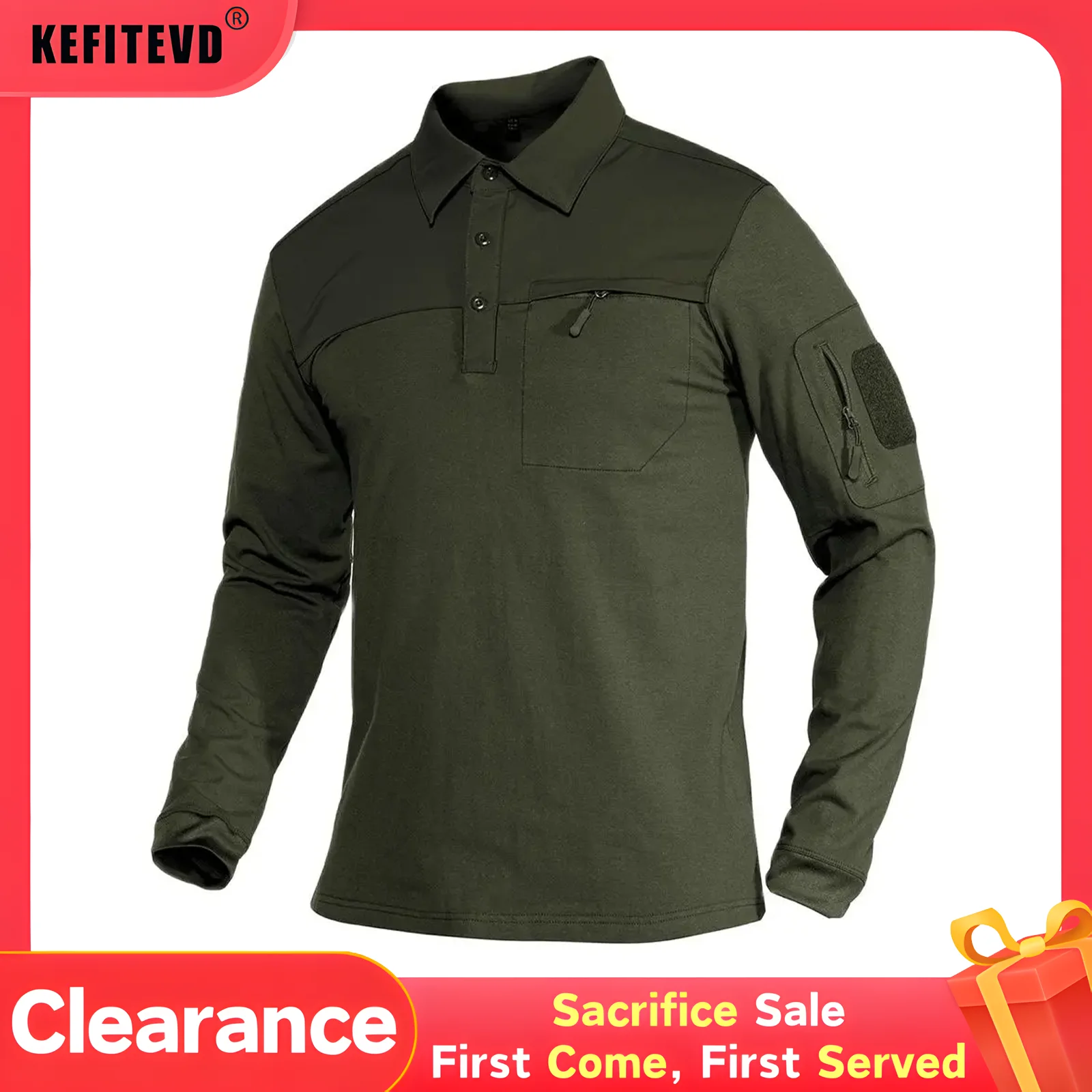 KEFITEVD Men's Long Sleeve Hiking Polo Shirt Outdoor Multi-Pockets T-shirt Camping Pullover Work Fishing Hunting Hiking Tee Tops sport t shirt,long sleeve t shirt