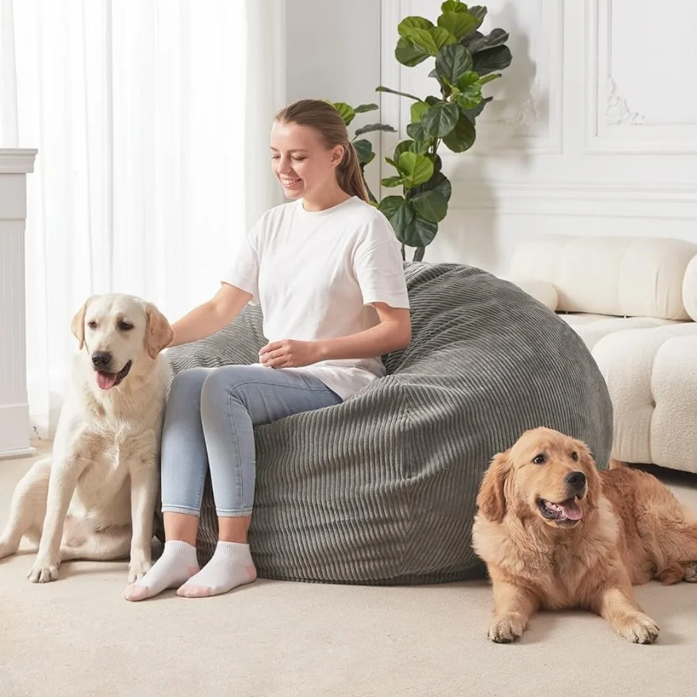 

Compact Beanbag Chairs Soft Sofa With Corduroy Cover (Grey) Bean Bag Chair: Teardrop Bean Bags With Memory Foam Filled Puffs Bed