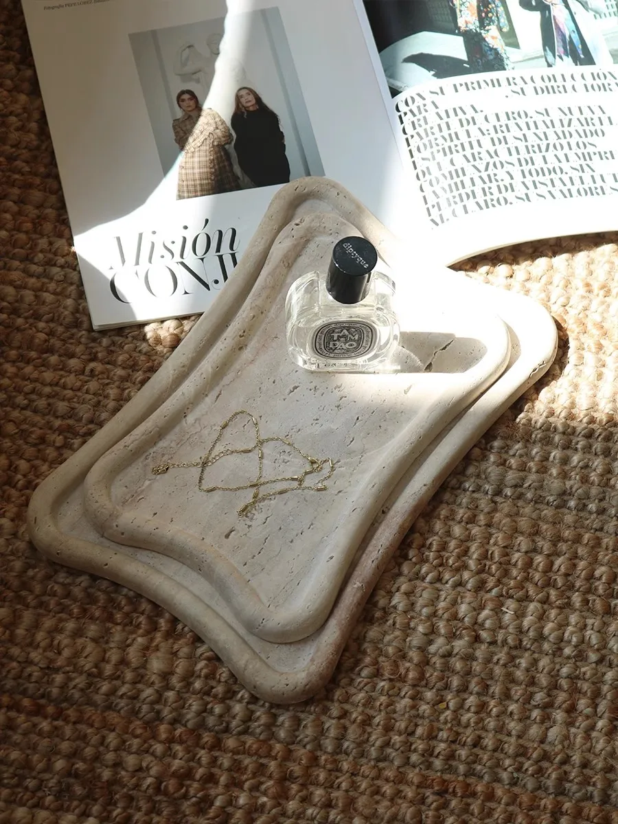 Creative home decor tray off-white Handmade marble tray bedroom Living room table Jewelry storage Photographic prop Ornaments 4