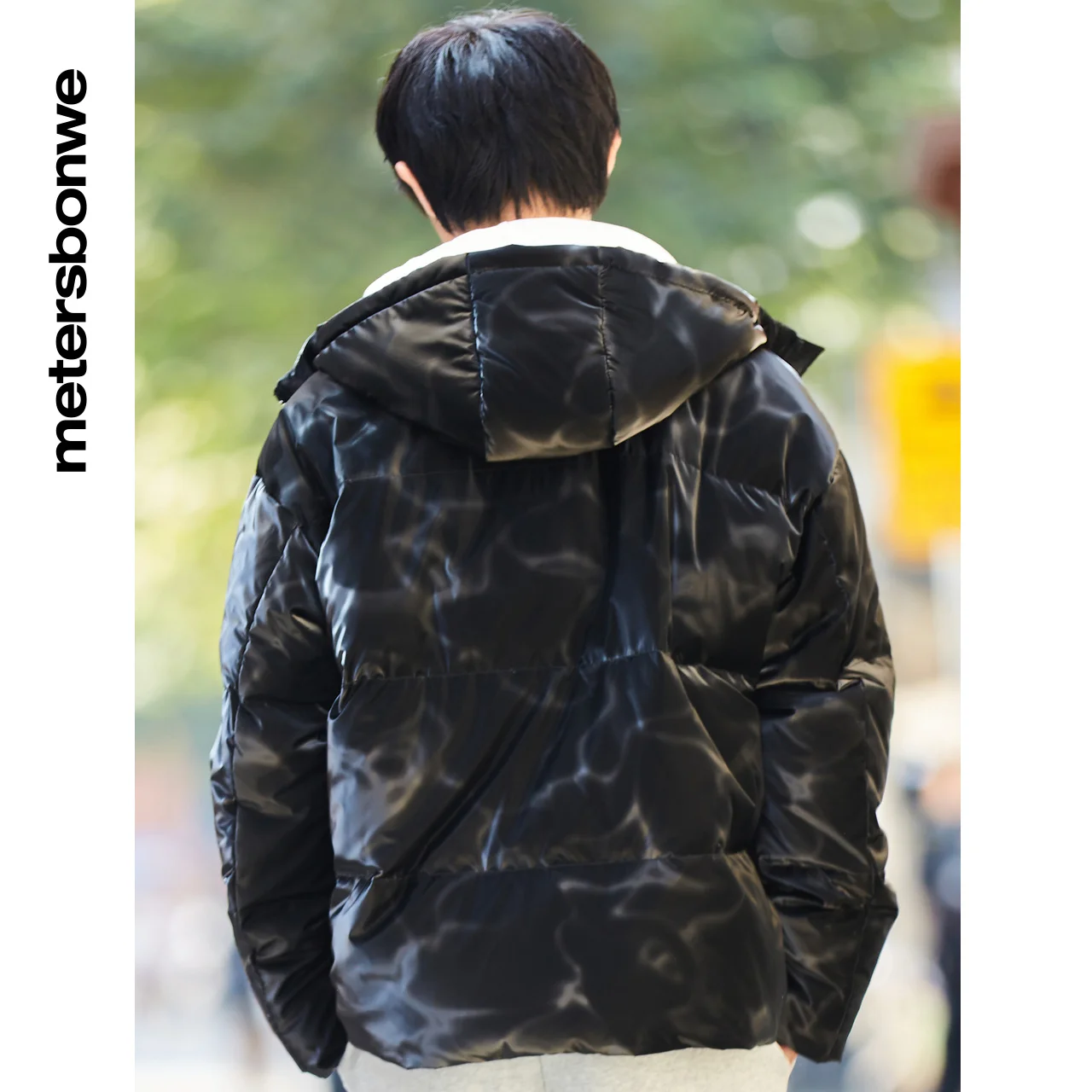 Metersbonwe Short Dazzling Colour Fabric Down Jacket Men Winter Warm 80% Gray Duck Down Hooded Anti-Snow Loose Warm Down Coat