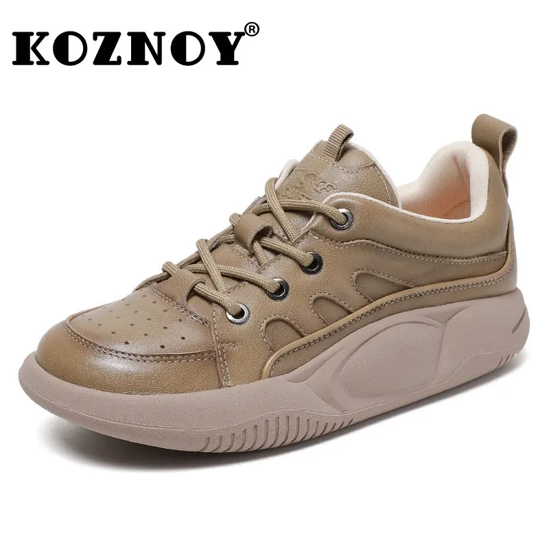 

Koznoy 3CM New Natural Cow Genuine Leather Flats Ladies Loafers Lace Up Women Summer Breathable Non Slip Comfy Soft Soled Shoes