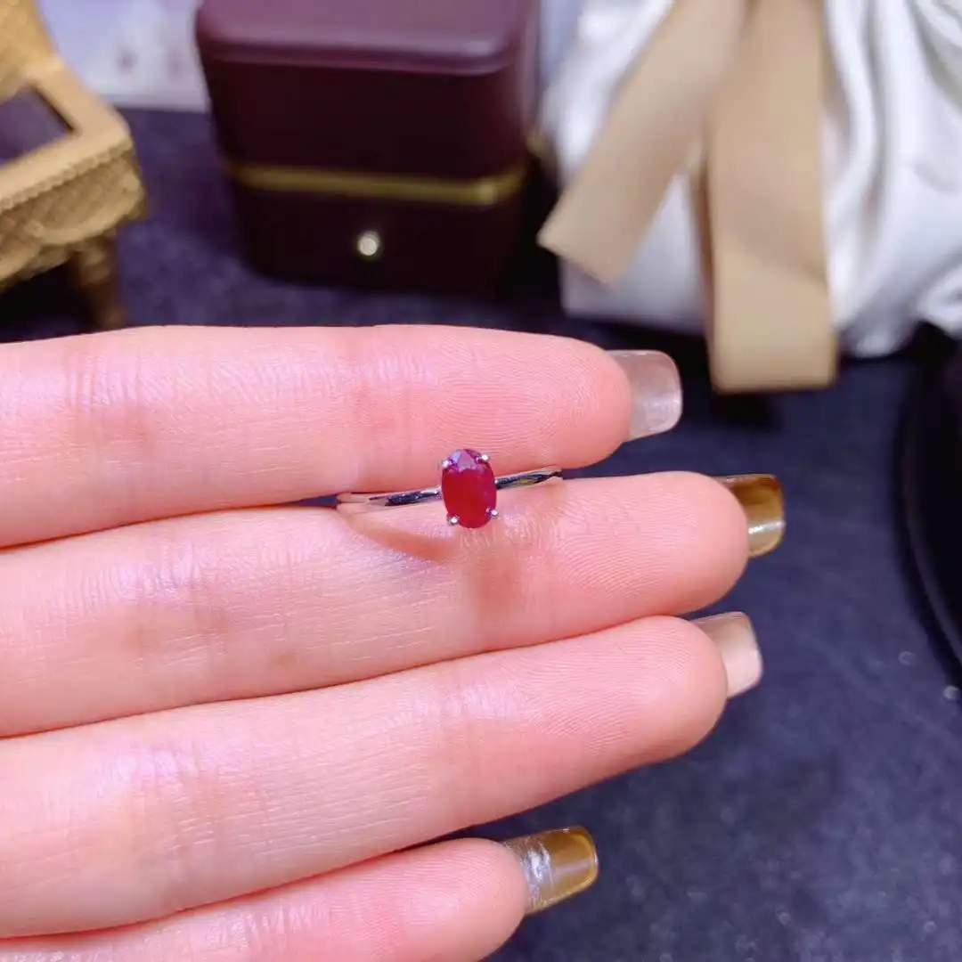 925 silver natural ruby simple atmosphere style 4x6mm