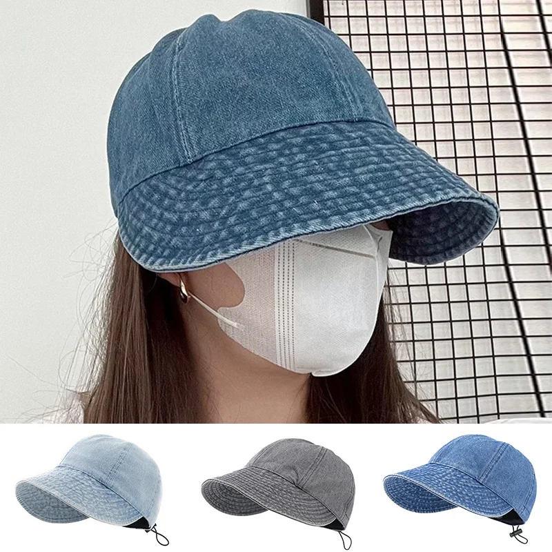 

Women's Vintage Fashion Baseball Hat Summer Drawstring Denim Fisherman Hat Adjustable For Outdoors Visors Sunshade Sunscreen Hat