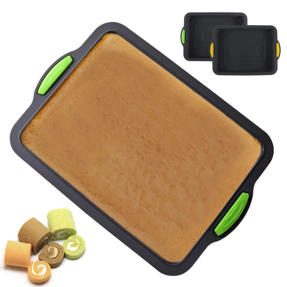 

Heat Resistant Baking Tray New Silicone Non-slip Handle Bread Pan Mold Square Cake Tool for Cake Shop