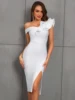 One Shoulder Ruffle Split Thigh Bodycon Midi Elegant Bandage Dress For Coaktail Party 3