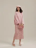 Hirsionsan High Waist Sequined Skirt Women 2023 New Autumn Office Lady Basic Midi Skirt Chic Elegant Glossy Long Black Skirt - Image 6