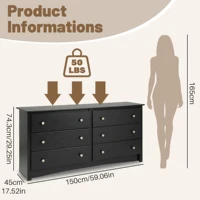 JHK 59IN Wood 6 Dresser Drawers Cabinet for Living Room Stable Structure Storage Wide Chest of Drawers Furniture For Bedroom 2