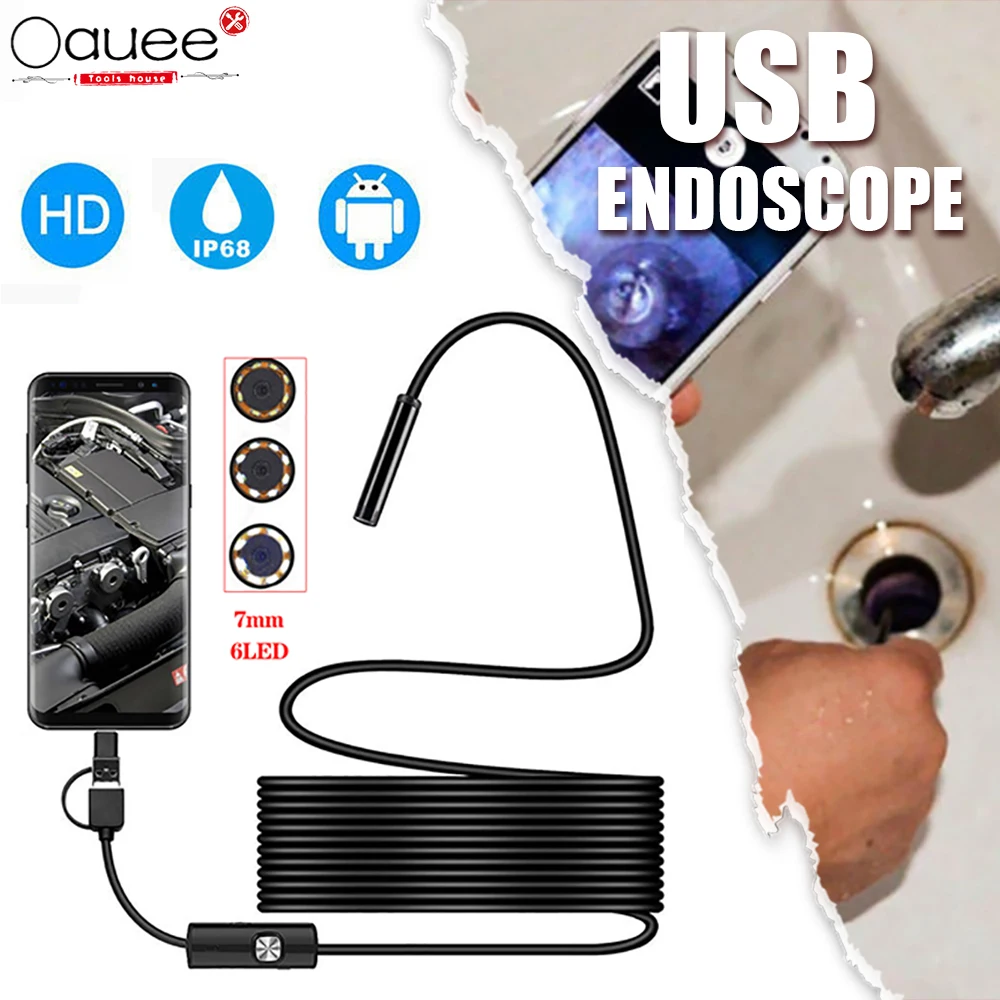 Endoscope USB Android Inspection Camera Waterproof Borescope Flexible Camera 5.5mm 7mm for Android PC Notebook 6LED