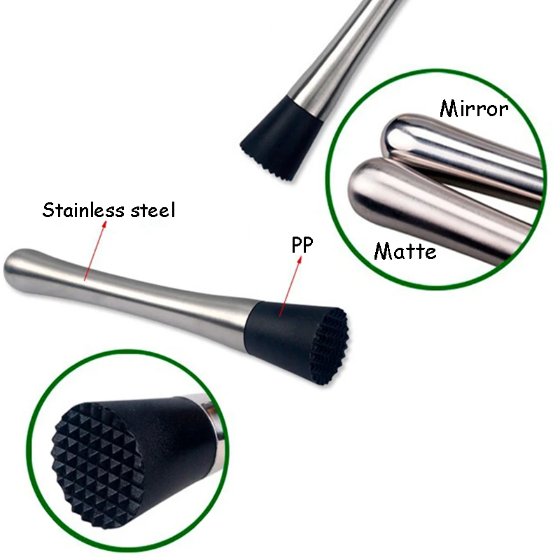 1Pcs Stainless Steel Cocktail Muddler Sticks Spoon Srtainer Stainless Steel Ice Cocktail Stick Fruit Bar Accessories Wine Tools