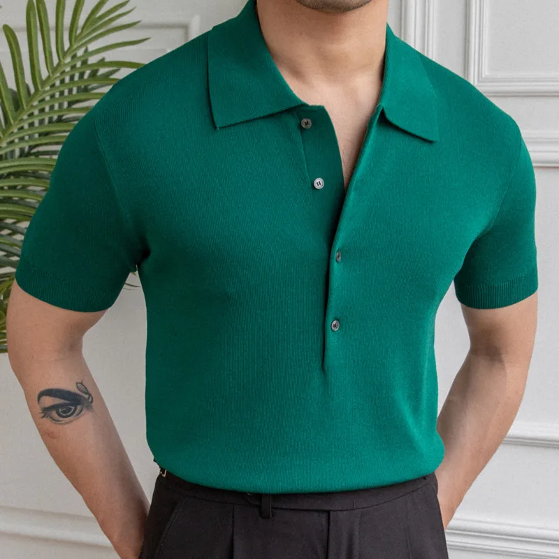 2023 Men Breathable High Quality Short Sleeve Knitted Polo Shirt