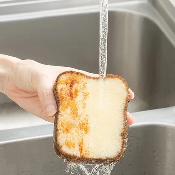 Creative Washing Dishes Sponge Washable Scrubber Tools Household Cleaning Gadget Sponges Toast Sandwich Shape Cute Remove Stains