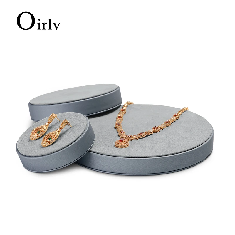 Oirlv 럭셔리 서클 PU 가죽 주얼리 디스플레이 트레이, 마이크로 화이버 주얼리 카운터 전시 트레이 목걸이 팔찌 링