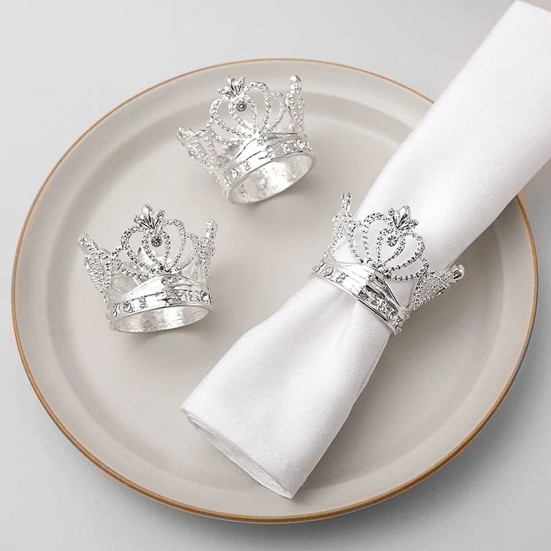 Banquet Holder Rings Rhinestone Metal Silver Crown Napkin Rings