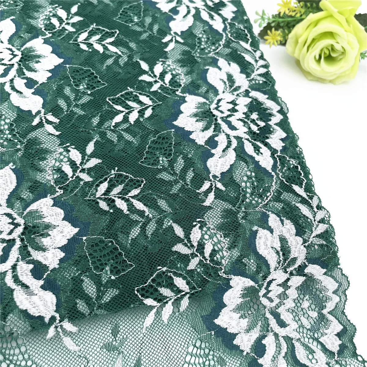 3y/lot Width 9 inch 23cm 2-Tone Pretty Green Elastic Stretch Lace 3