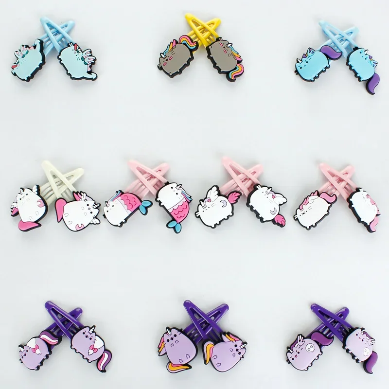 Pusheen Girls 만화 귀여운 헤어 클립, 애니메이션 참 머리핀, 어린이용 새로운 머리 장식, 패션 쥬얼리, 머리 장식 액세서리 선물