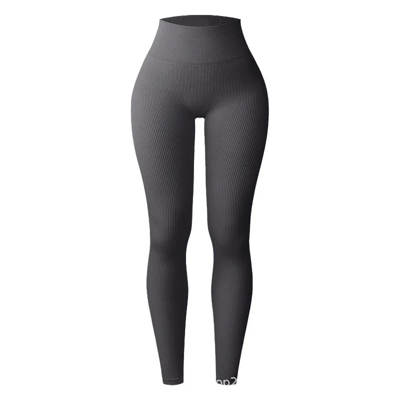 Women High Waist Seamless Thread Knitted Yoga Leggings Hip Lifting High Elastic Slim Training Running Gym Fitness Fashion Pants 5
