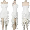 Robe d'anniversaire élégante à volants et franges pour femmes, tenue de soirée longue de célébrité, irrégulière, sans bretelles, sans manches, 2024