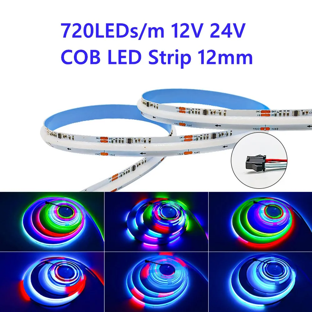 WS2811 RGBIC Addressable COB LED Strip 12V 24V RGB Dream Color 720/576 Leds/m 12mm PCB WS2812B WS2812 High Density Flexible