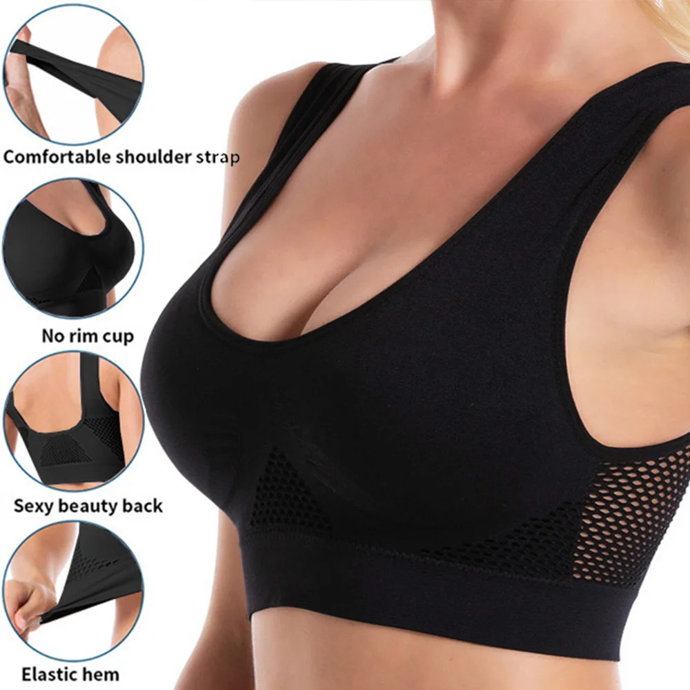 Seamless Mesh Women Sports Bras Fitness Gym Running Underwear Shockproof Bra  Wireless 6XL Plus Size Crop Top Breathable Yoga Bra