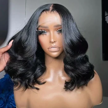 UStyleHair Black Short Wave Wig Synthetic Bob Hair Lace Front Wig Natural Hairline Ombre Copper /Light Grey/Blue Short Hair