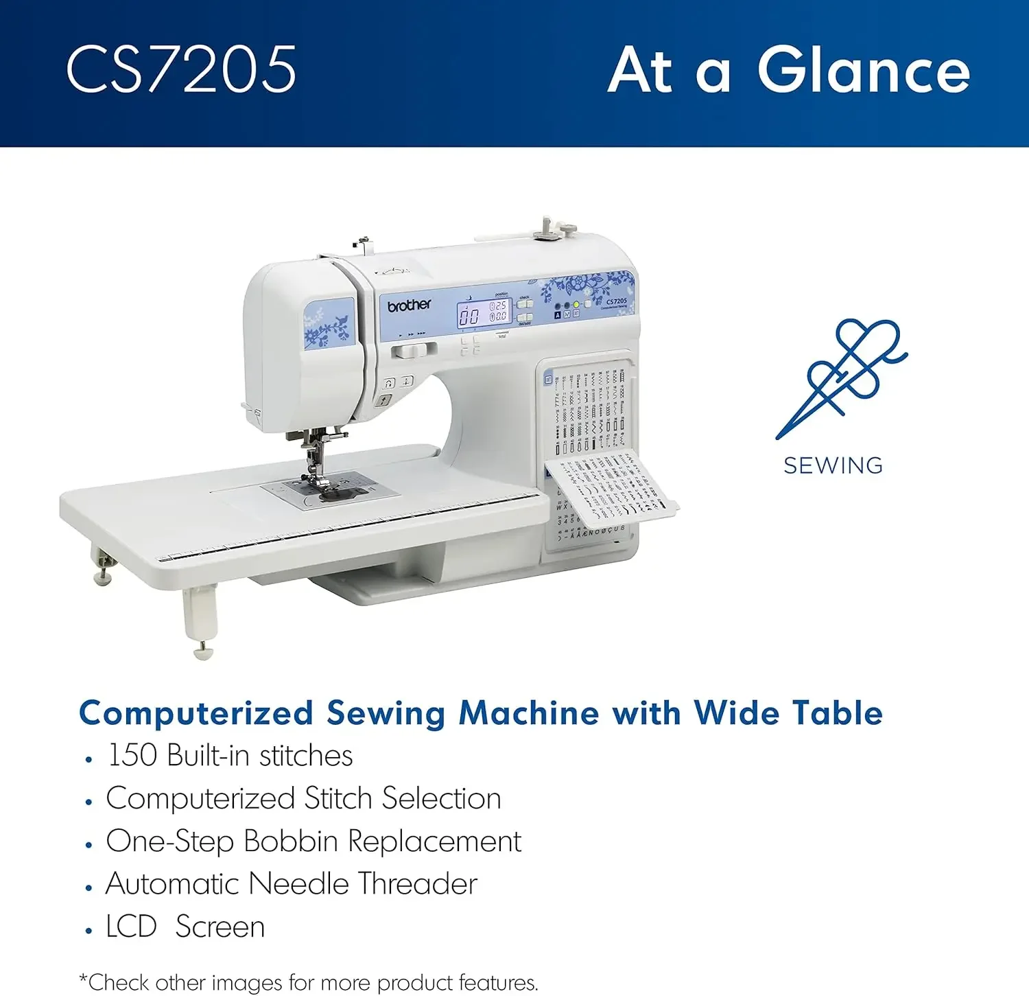 CS7205 Computerized Sewing Machine with Wide Table 150 Built-in Sewing Stitches 1 Font Wide Table 11 Sewing Feet 2