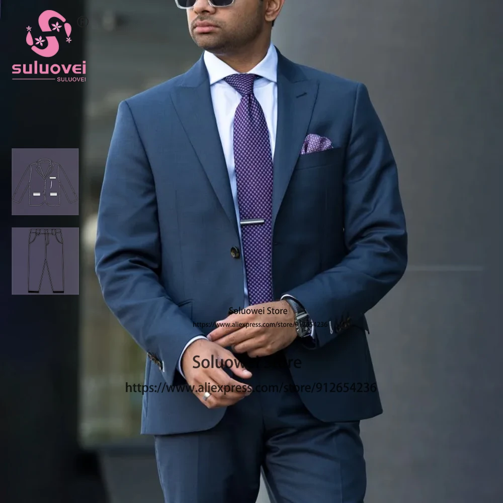 Fashion Business Slim Fit Suits For Men Customized 2 Piece Pants Set Formal Groom Wedding Tuxedo Blazer Terno Masculino Completo