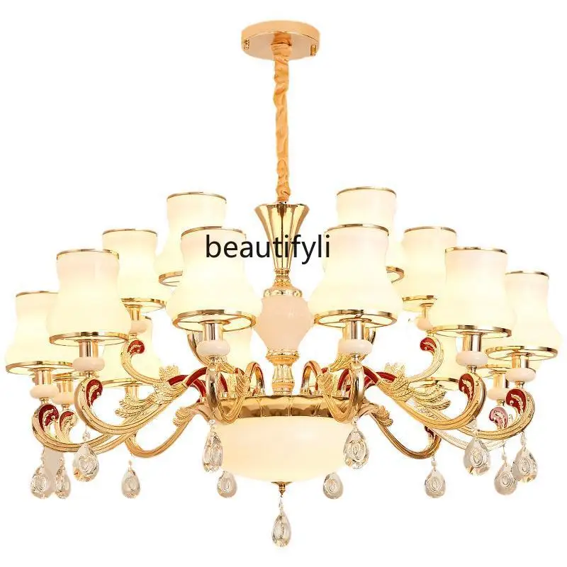 

HJ European-Style Iron Luxury Living Room Chandelier Modern Living Room American Crystal Lamps
