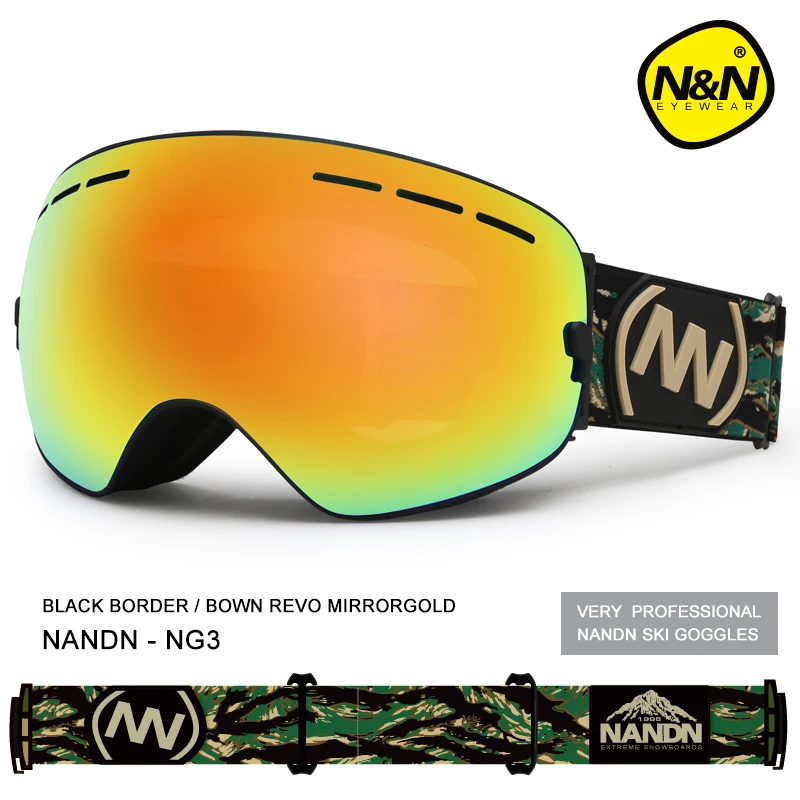 NANDN-Ski Goggles for Snowboarding, Double Layers, UV400, Anti-Fog, Big Ski Mask Glasses