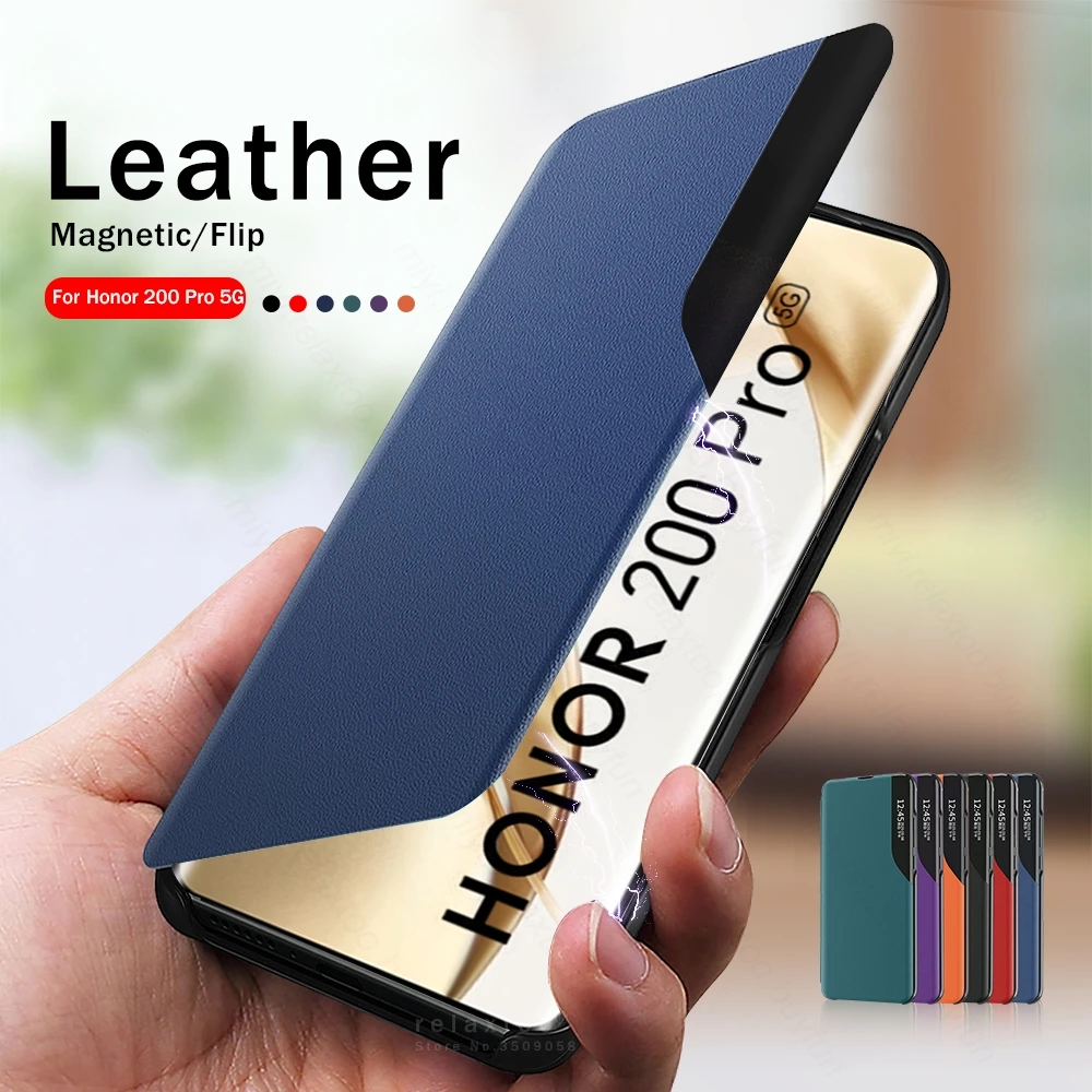 Honer 200 Pro 5G Case Smart View Flip Leather Cover For Honor 200 Pro Honor200 Honar 200Pro 5G Magnetic Book Stand Coque