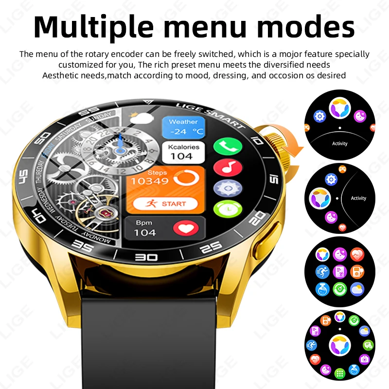 LIGE Smart Watch Fitness Sports IP68 Waterproof Heart Rate Monitor Bluetooth Call Watch Voice Assistant Smartwatches Women Men's