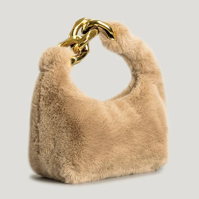 Faux Fur Tote Plush Half Moon Bag