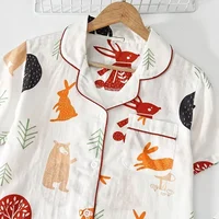 Japanese simple short pyjamas women 100% cotton short sleeves ladies pajama sets shorts Cute cartoon sleepwear women homewear - Image 5